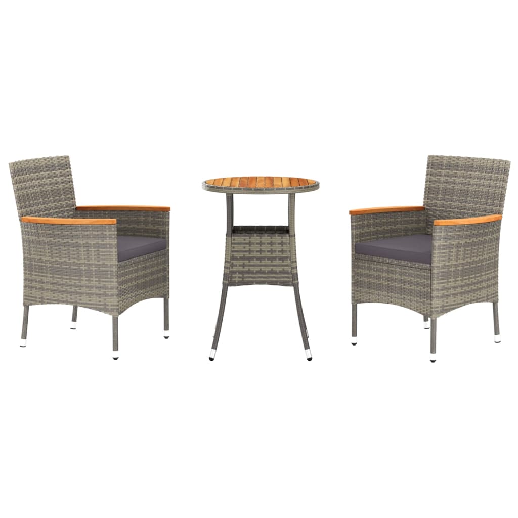 3-delige Bistroset met kussens poly rattan grijs is nu te koop bij PeponiXL, paradijselijk wonen!