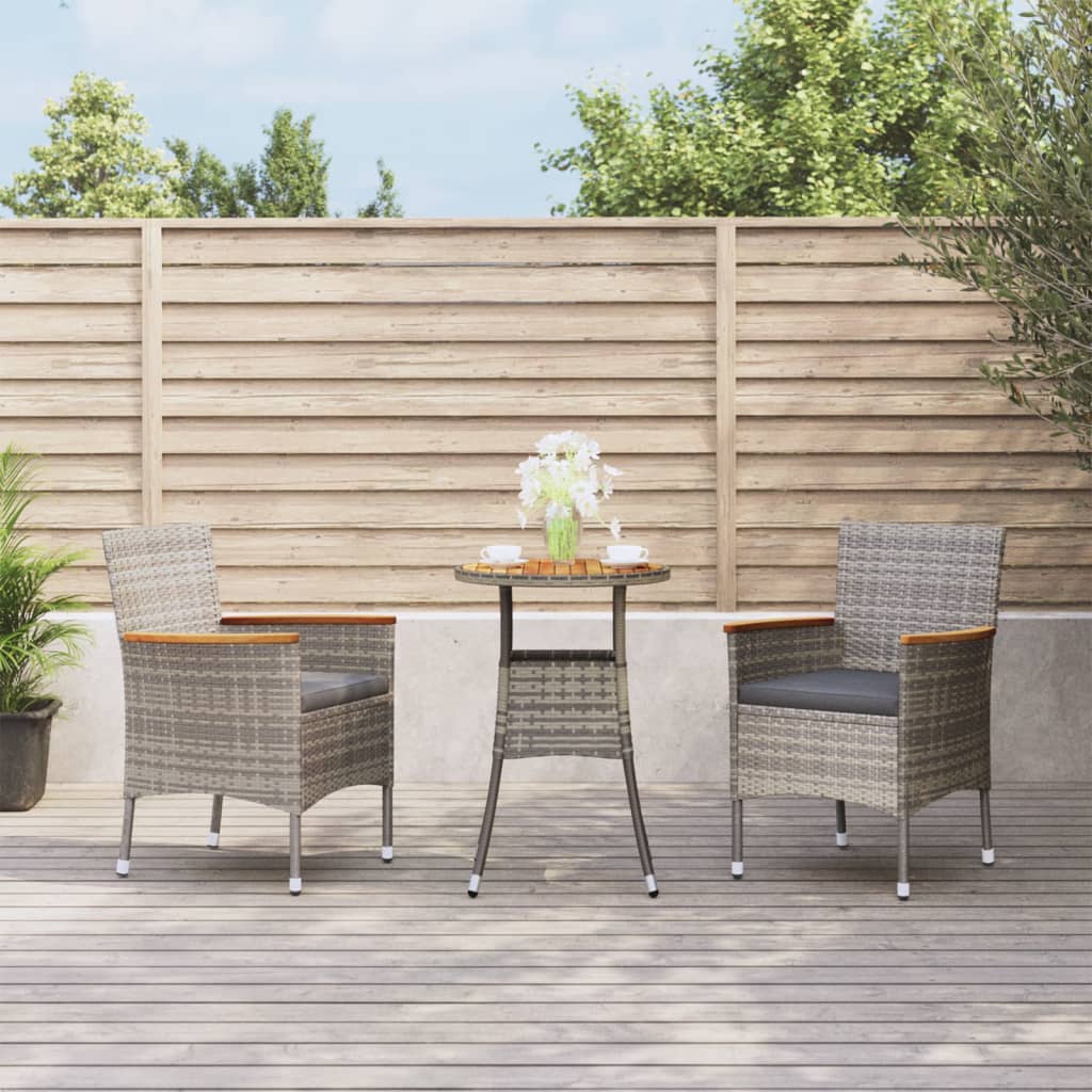 3-delige Bistroset met kussens poly rattan grijs is nu te koop bij PeponiXL, paradijselijk wonen!