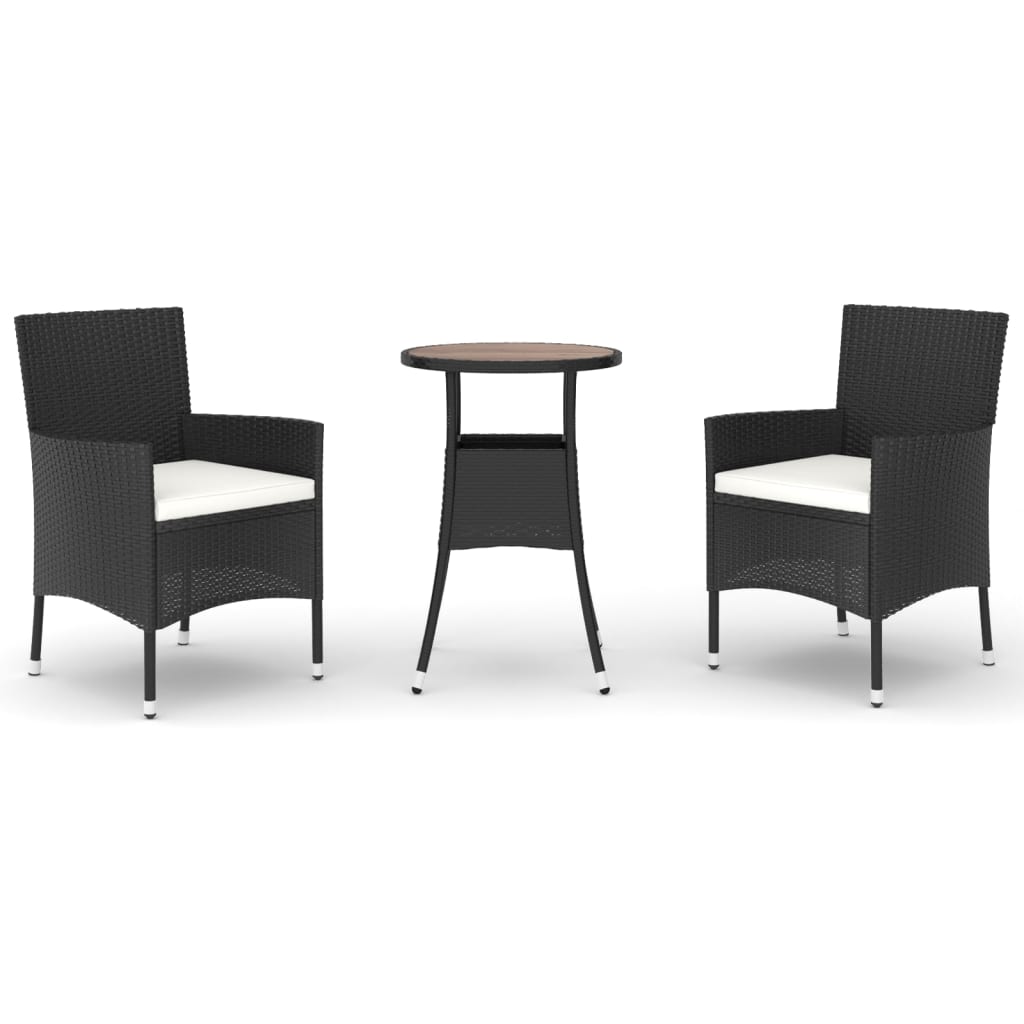 3-delige Bistroset met kussens poly rattan zwart is nu te koop bij PeponiXL, paradijselijk wonen!