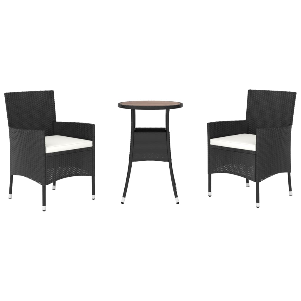 3-delige Bistroset met kussens poly rattan zwart is nu te koop bij PeponiXL, paradijselijk wonen!