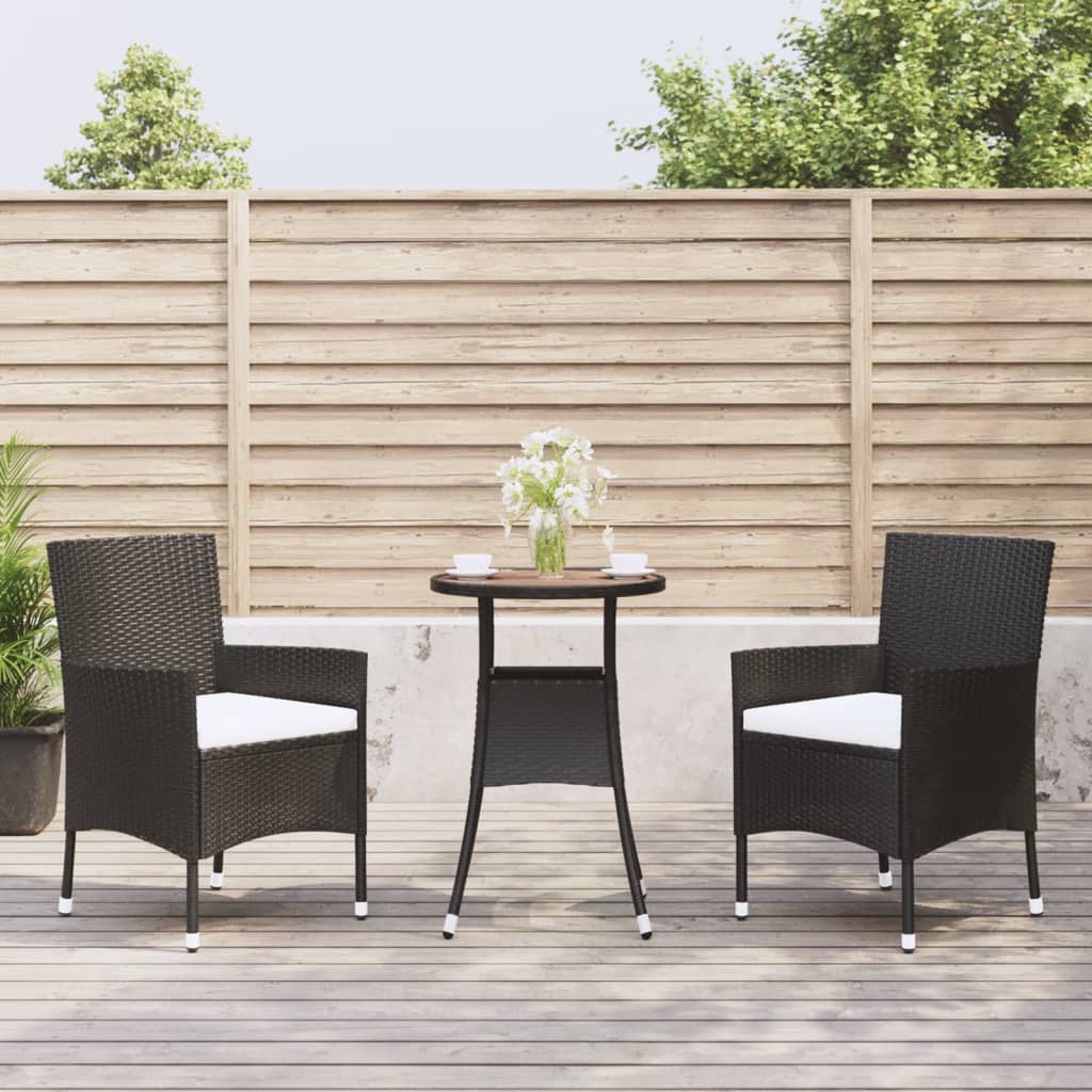 3-delige Bistroset met kussens poly rattan zwart is nu te koop bij PeponiXL, paradijselijk wonen!