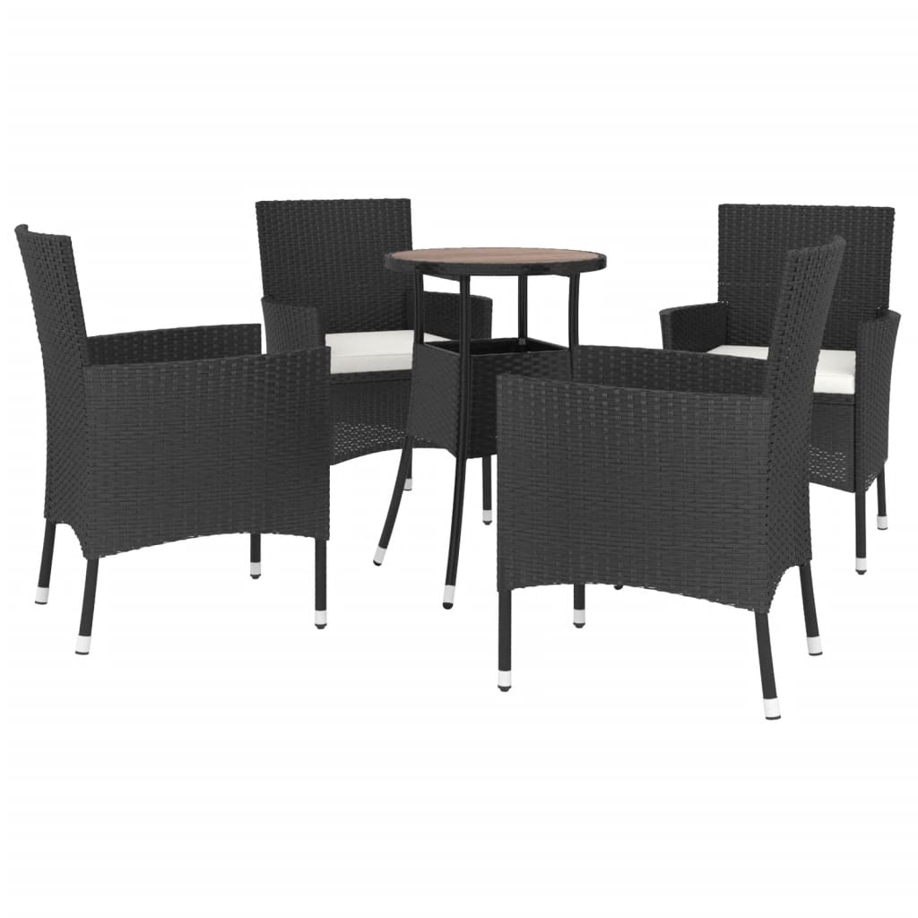 5-delige Bistroset met kussens poly rattan zwart is nu te koop bij PeponiXL, paradijselijk wonen!