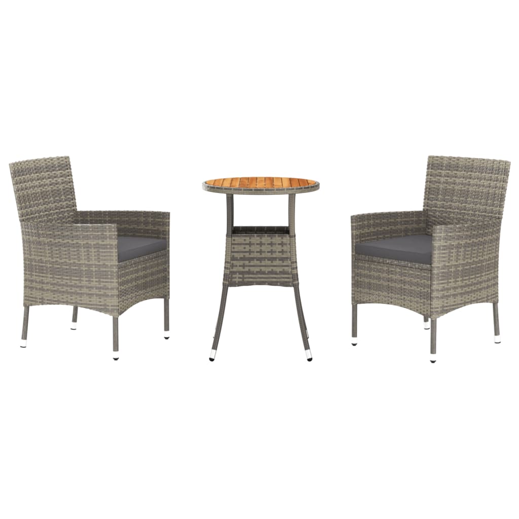 3-delige Bistroset met kussens poly rattan grijs is nu te koop bij PeponiXL, paradijselijk wonen!