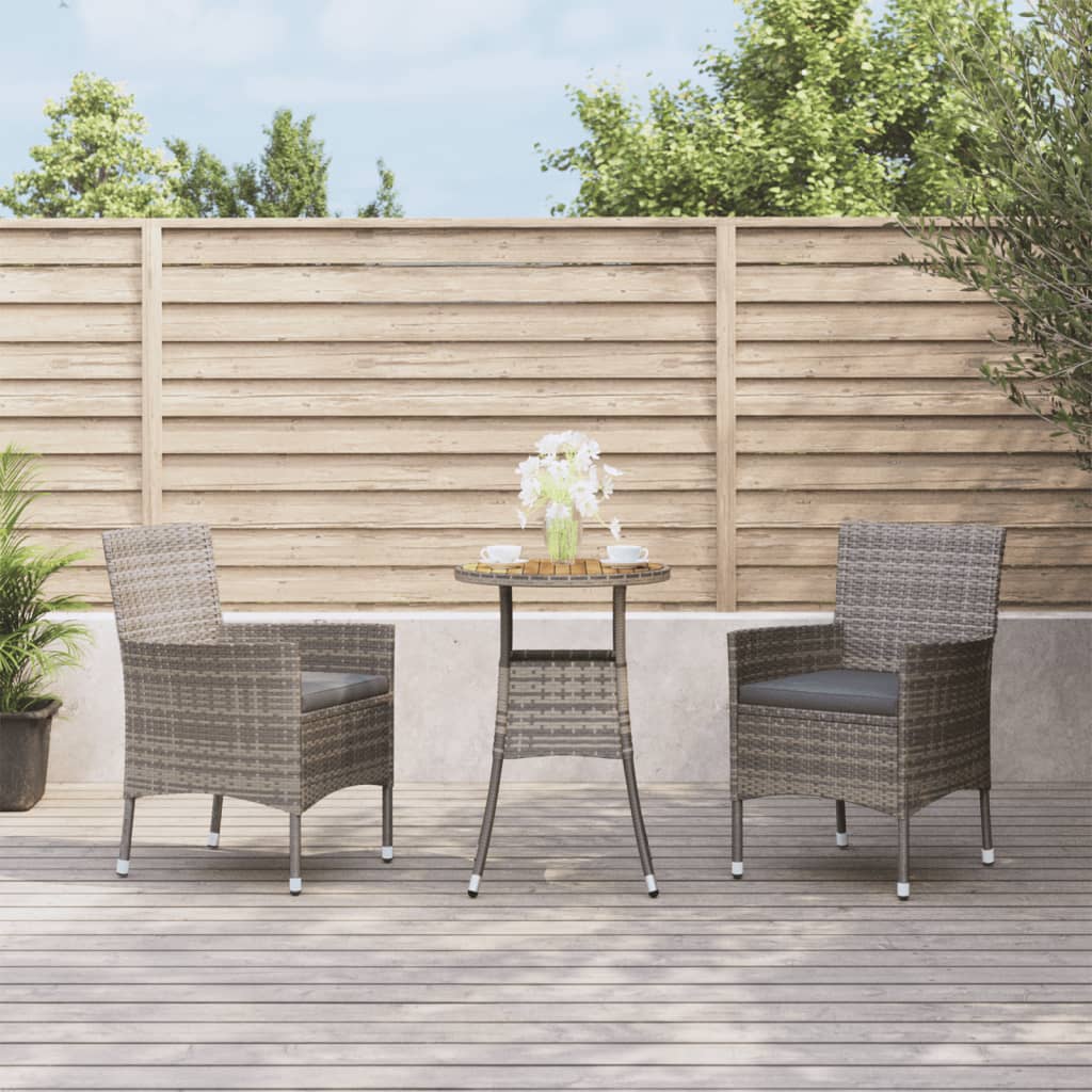 3-delige Bistroset met kussens poly rattan grijs is nu te koop bij PeponiXL, paradijselijk wonen!