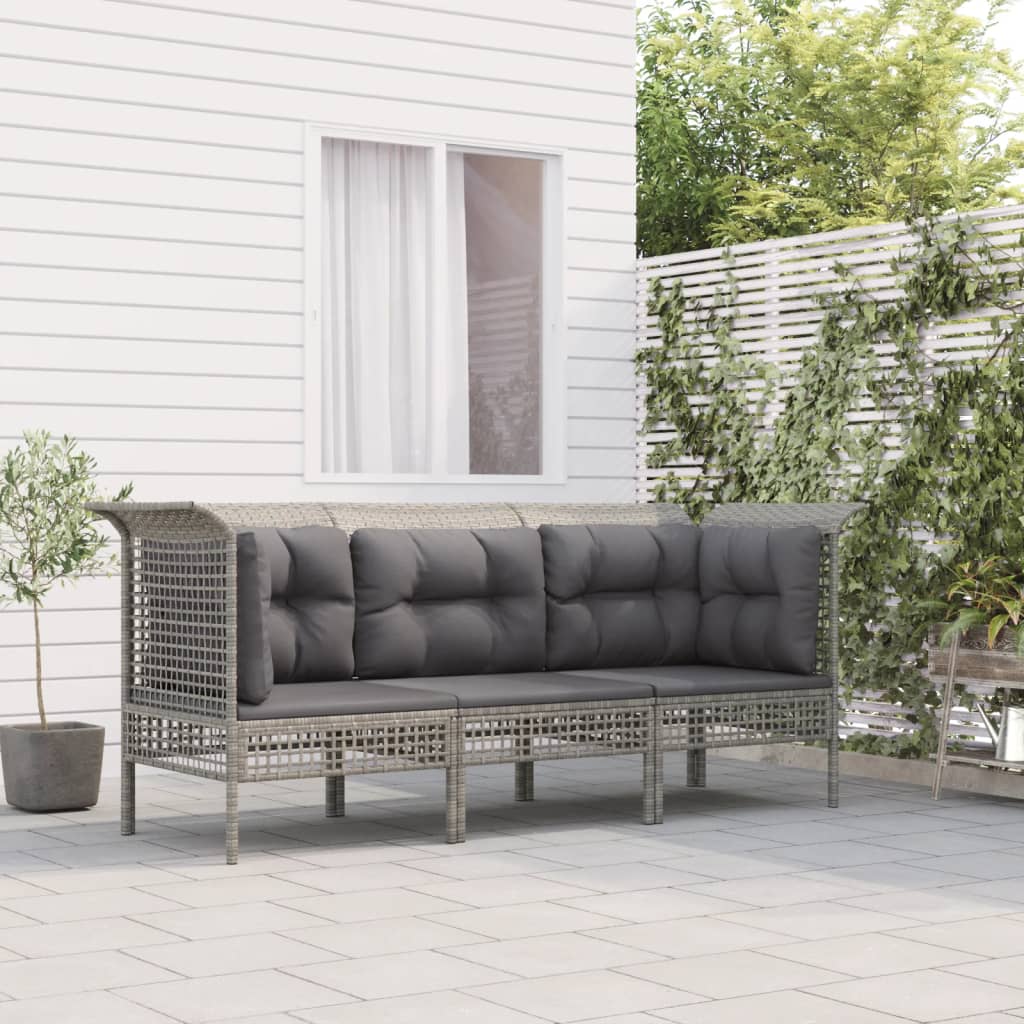 3-delige Loungeset met kussens poly rattan grijs is nu te koop bij PeponiXL, paradijselijk wonen!