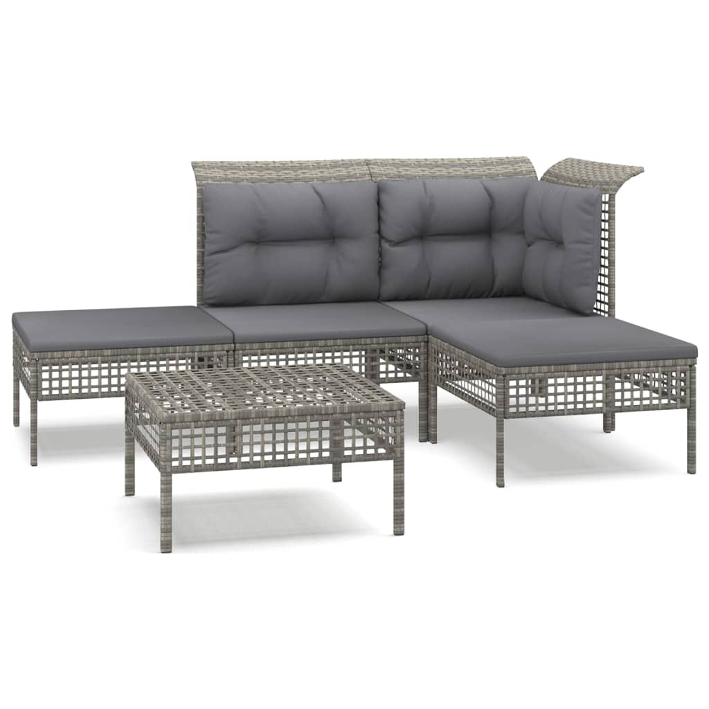 5-delige Loungeset met kussens poly rattan grijs is nu te koop bij PeponiXL, paradijselijk wonen!