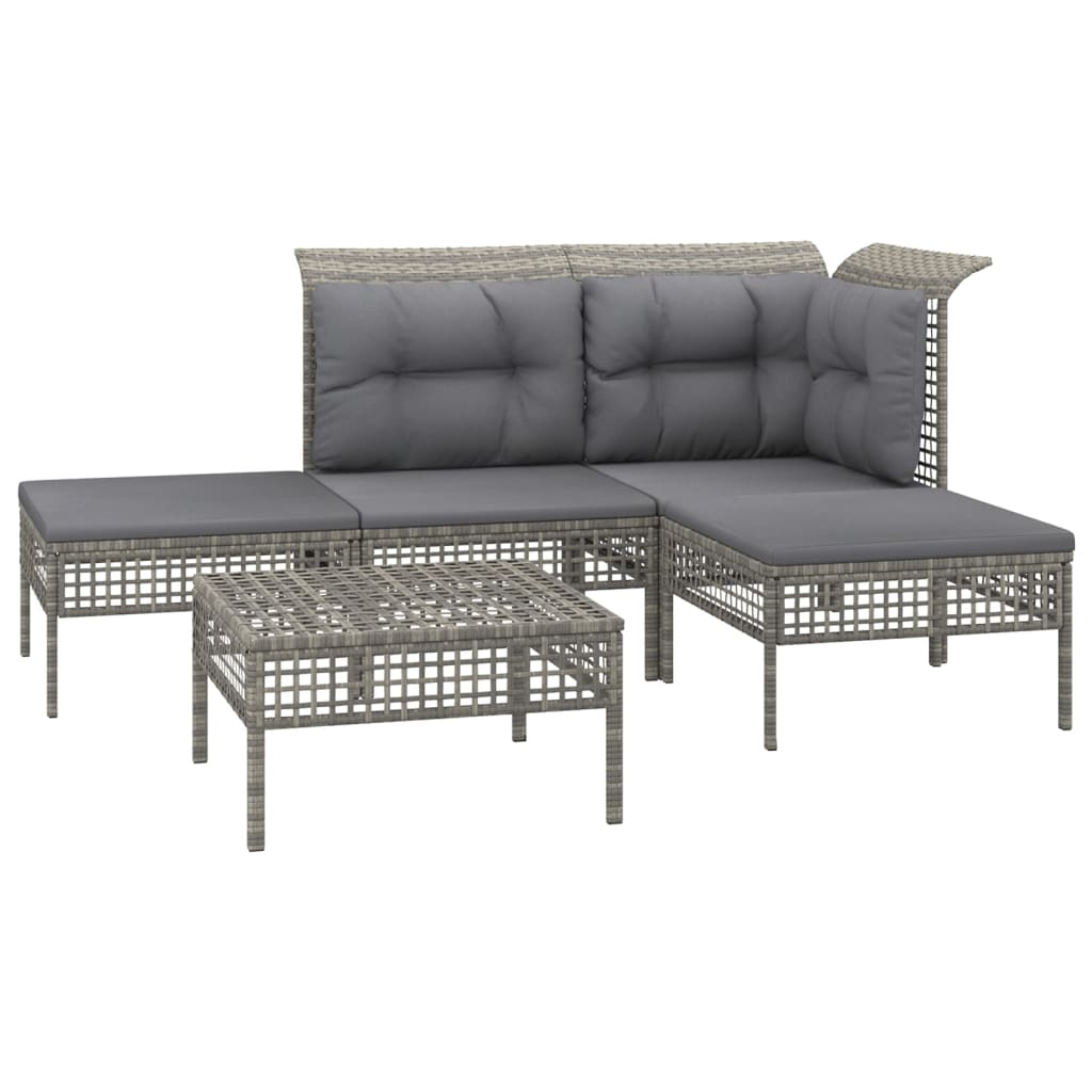 5-delige Loungeset met kussens poly rattan grijs is nu te koop bij PeponiXL, paradijselijk wonen!