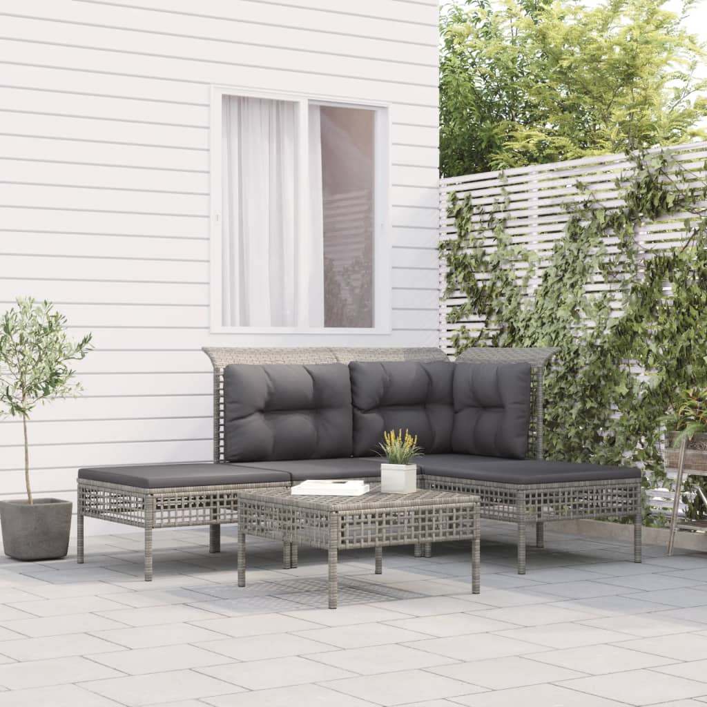 5-delige Loungeset met kussens poly rattan grijs is nu te koop bij PeponiXL, paradijselijk wonen!
