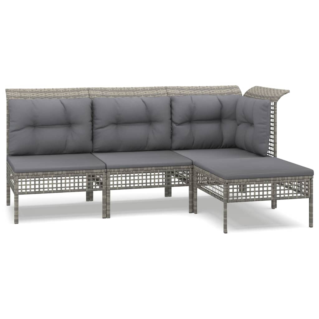 4-delige Loungeset met kussens poly rattan grijs is nu te koop bij PeponiXL, paradijselijk wonen!