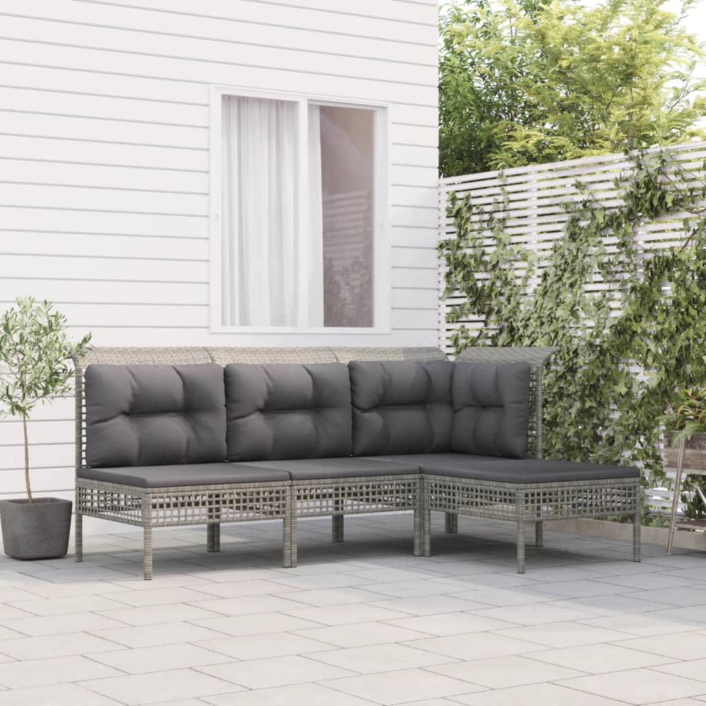4-delige Loungeset met kussens poly rattan grijs is nu te koop bij PeponiXL, paradijselijk wonen!