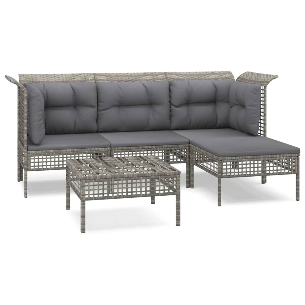 5-delige Loungeset met kussens poly rattan grijs is nu te koop bij PeponiXL, paradijselijk wonen!