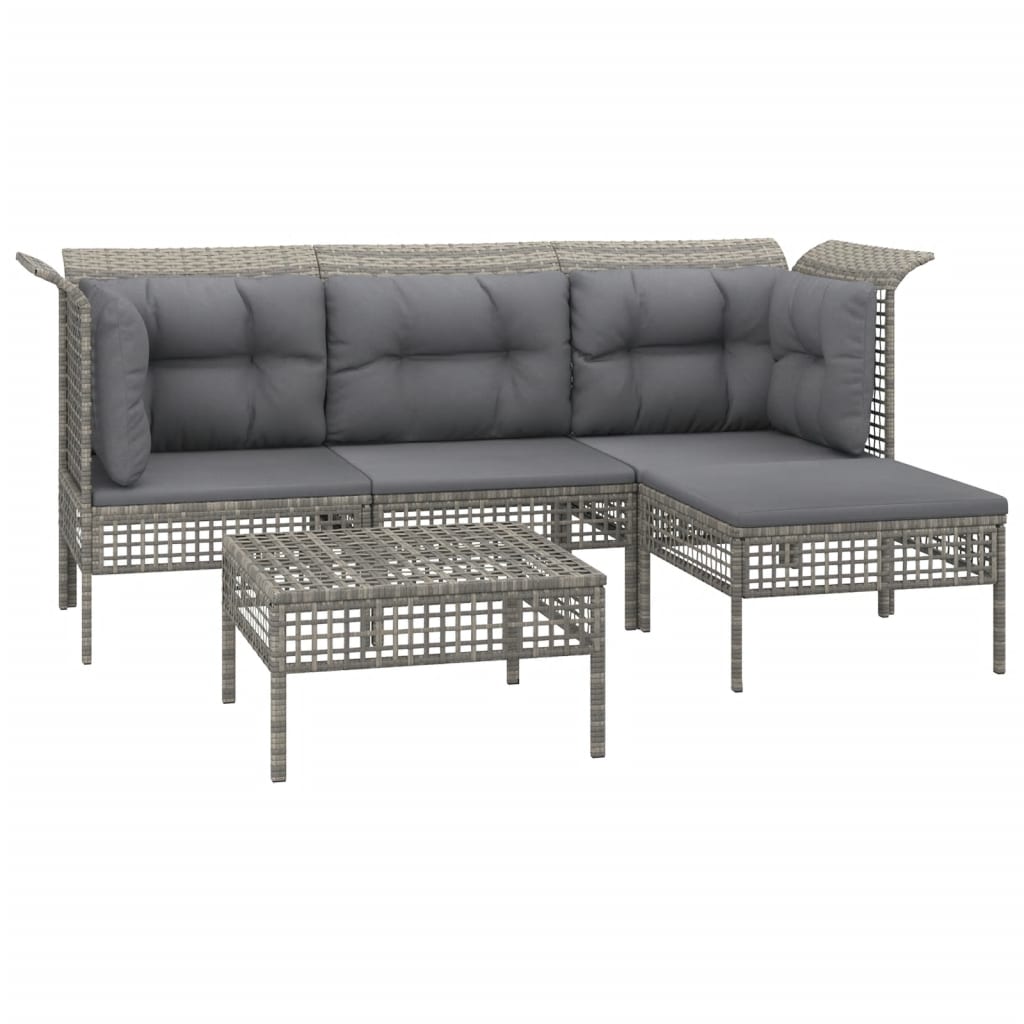 5-delige Loungeset met kussens poly rattan grijs is nu te koop bij PeponiXL, paradijselijk wonen!
