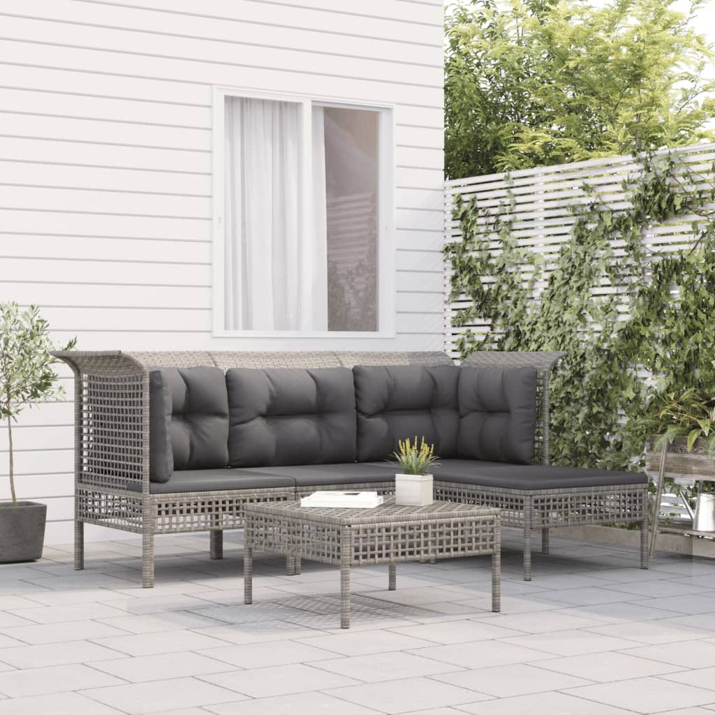 5-delige Loungeset met kussens poly rattan grijs is nu te koop bij PeponiXL, paradijselijk wonen!