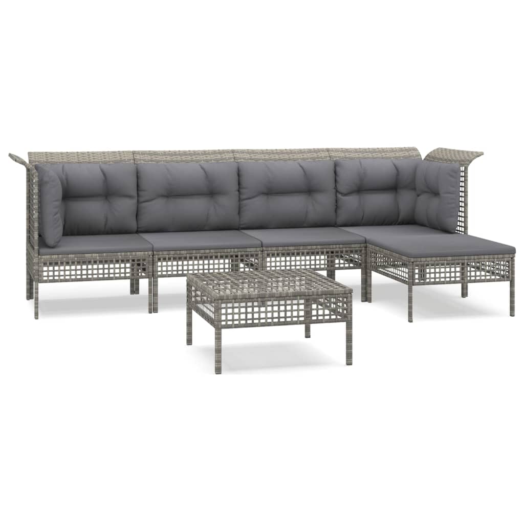 6-delige Loungeset met kussens poly rattan grijs is nu te koop bij PeponiXL, paradijselijk wonen!