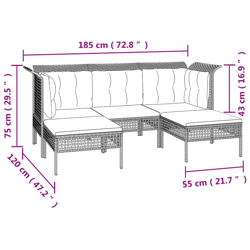 6-delige Loungeset met kussens poly rattan grijs is nu te koop bij PeponiXL, paradijselijk wonen!