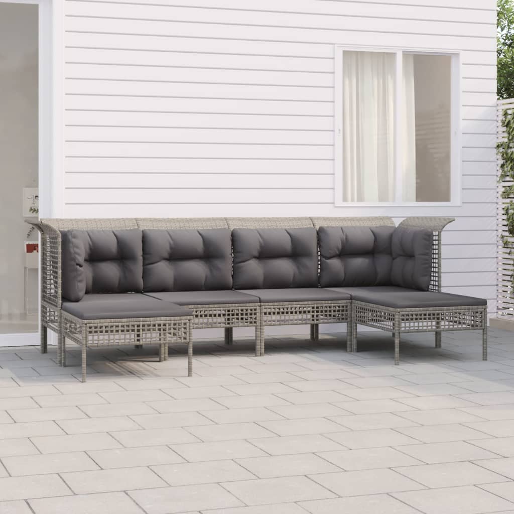 6-delige Loungeset met kussens poly rattan grijs is nu te koop bij PeponiXL, paradijselijk wonen!