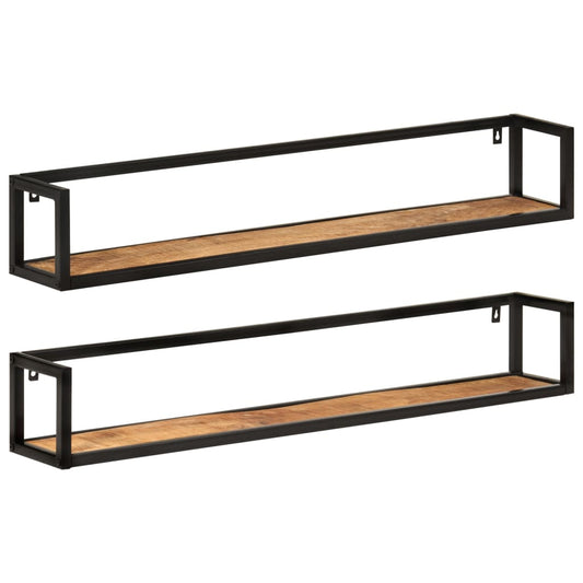 Wandschappen 2 st 110x17x17 cm massief mangohout en ijzer is nu te koop bij PeponiXL, paradijselijk wonen!