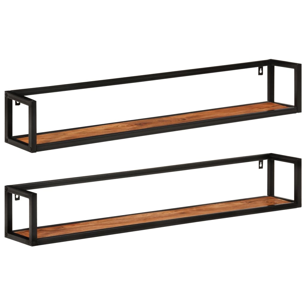 Wandschappen 2 st 110x17x17 cm massief acaciahout en ijzer is nu te koop bij PeponiXL, paradijselijk wonen!