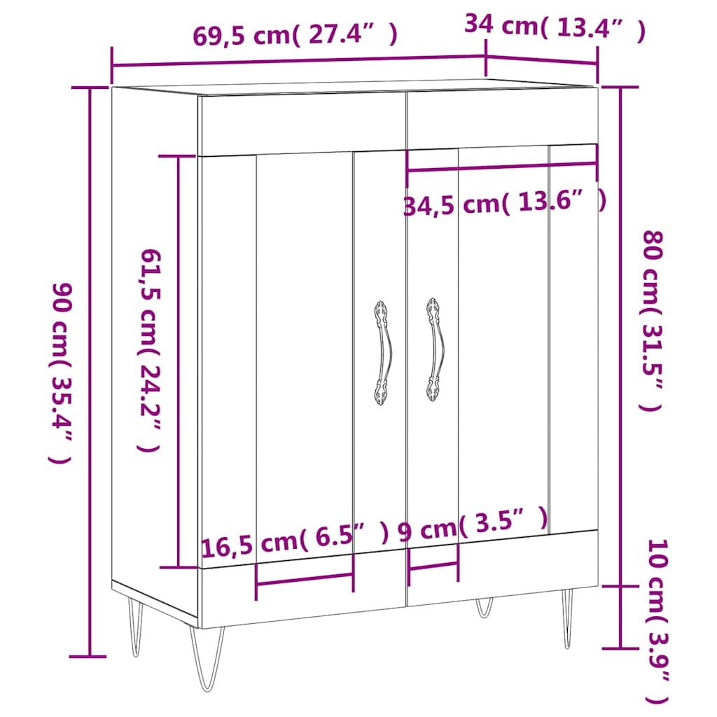 Dressoir 69,5x34x90 cm bewerkt hout grijs sonoma eikenkleurig is nu te koop bij PeponiXL, paradijselijk wonen!