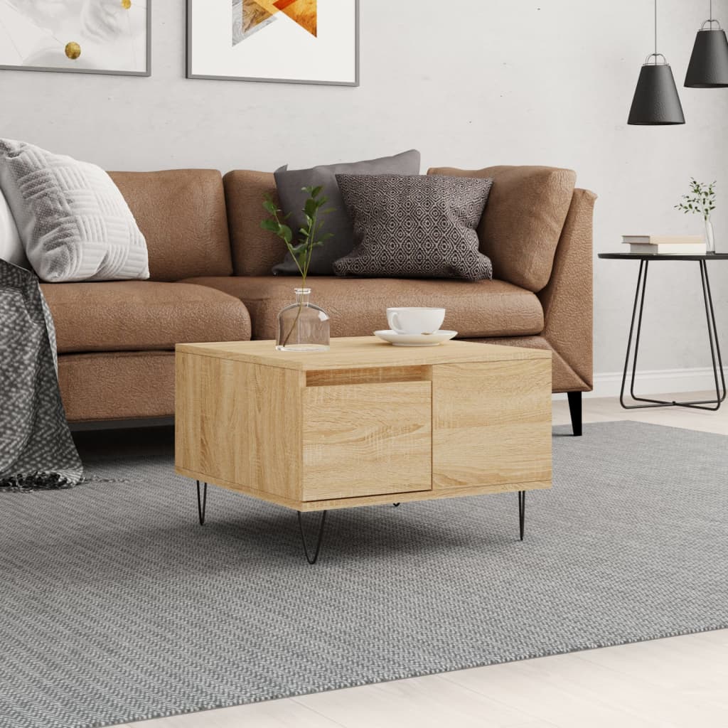 Salontafel 55x55x36,5 cm bewerkt hout sonoma eikenkleurig is nu te koop bij PeponiXL, paradijselijk wonen!