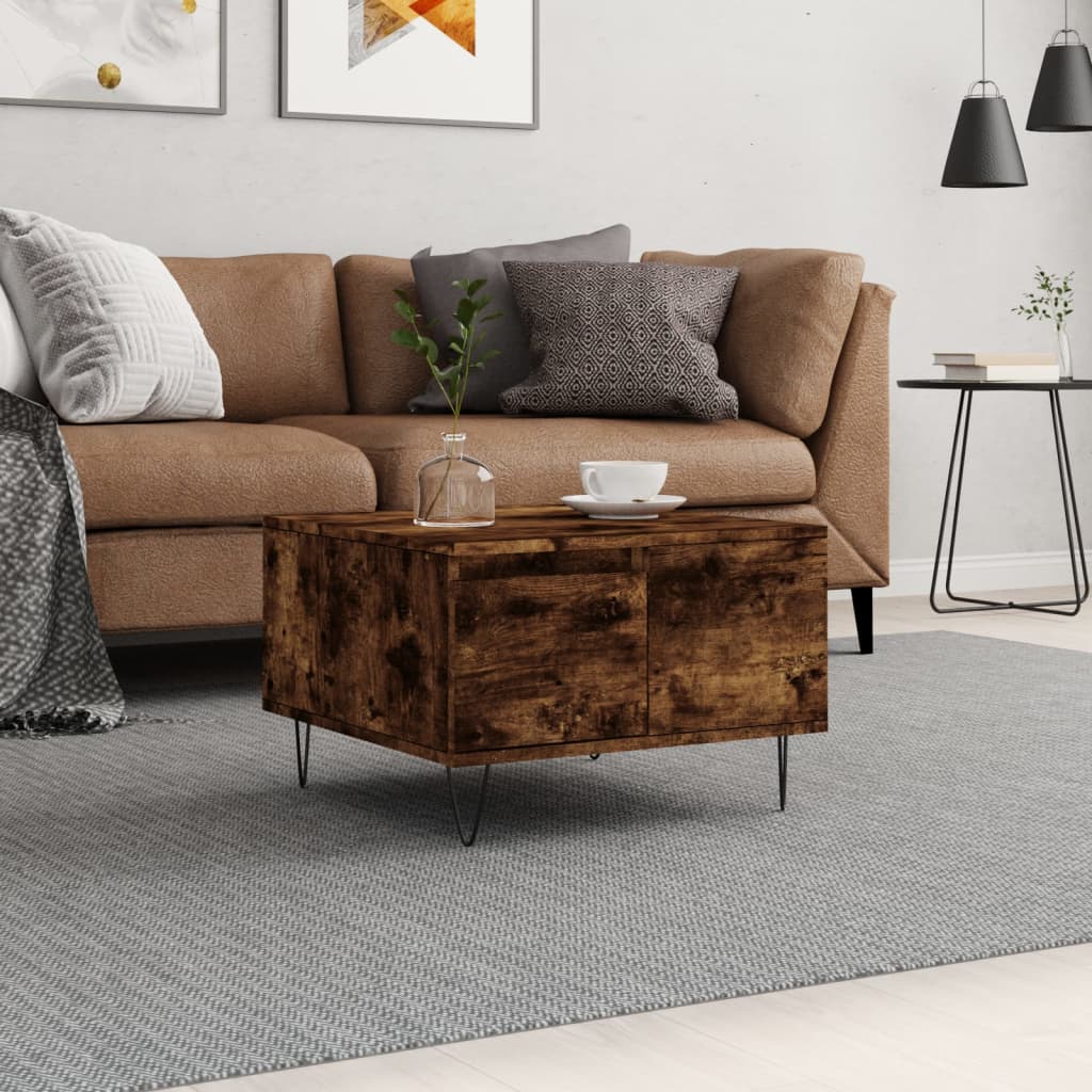 Salontafel 55x55x36,5 cm bewerkt hout gerookt eikenkleurig is nu te koop bij PeponiXL, paradijselijk wonen!