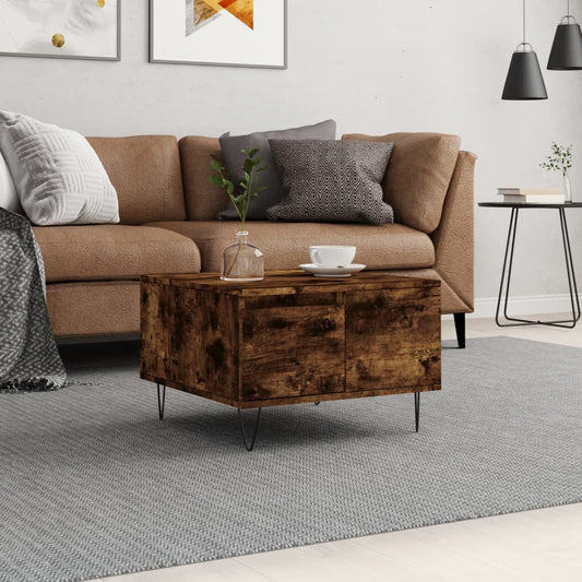 Salontafel 55x55x36,5 cm bewerkt hout gerookt eikenkleurig is nu te koop bij PeponiXL, paradijselijk wonen!