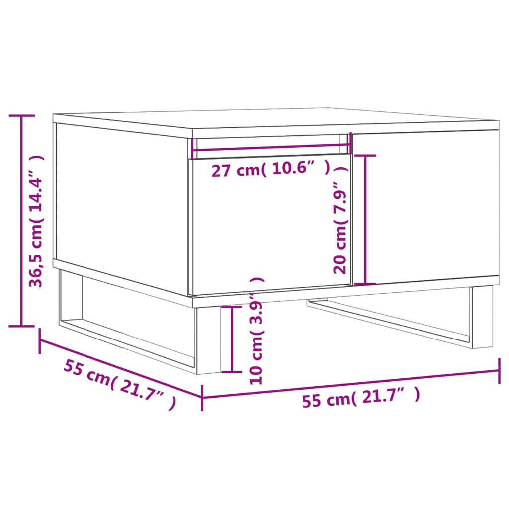 Salontafel 55x55x36,5 cm bewerkt hout wit is nu te koop bij PeponiXL, paradijselijk wonen!