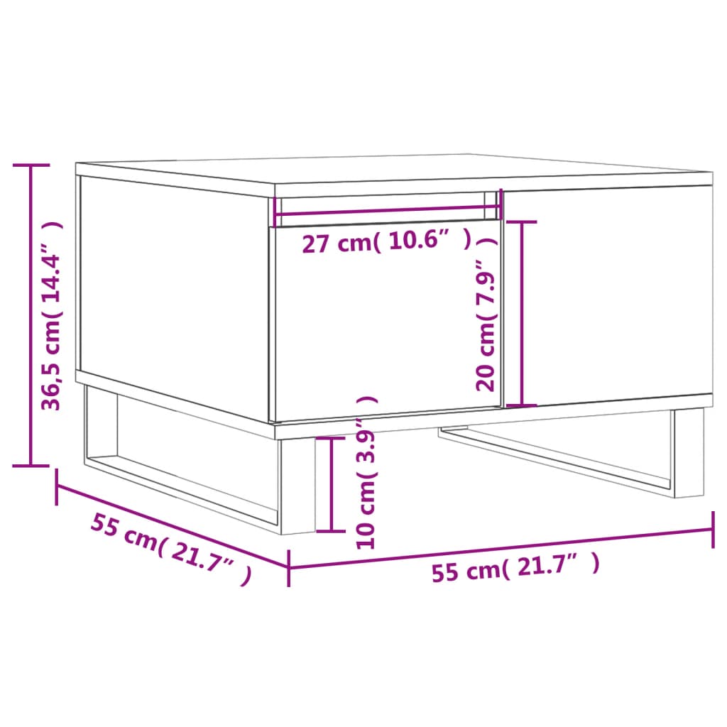 Salontafel 55x55x36,5 cm bewerkt hout grijs sonoma eikenkleurig is nu te koop bij PeponiXL, paradijselijk wonen!