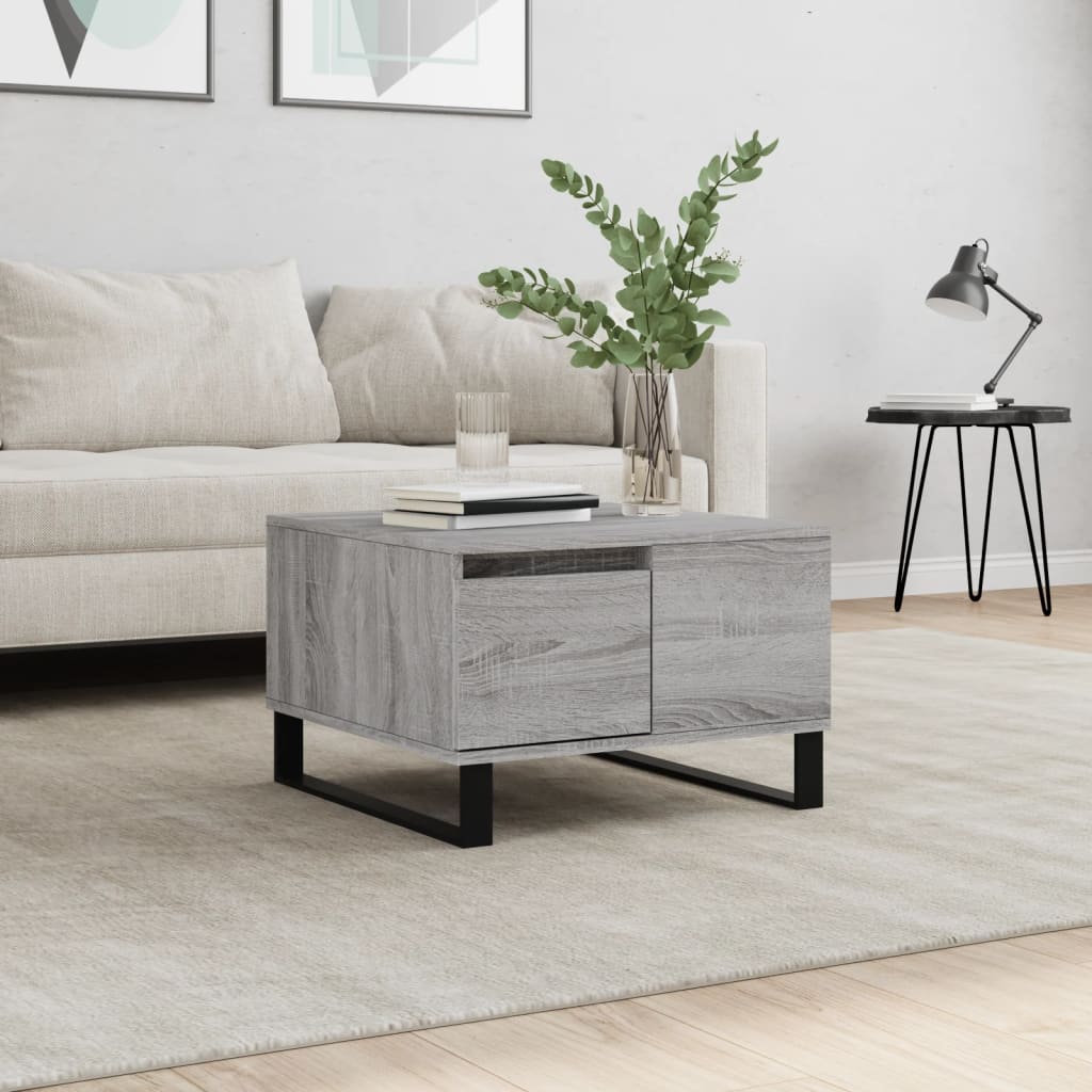 Salontafel 55x55x36,5 cm bewerkt hout grijs sonoma eikenkleurig is nu te koop bij PeponiXL, paradijselijk wonen!
