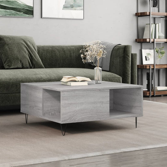 Salontafel 80x80x36,5 cm bewerkt hout grijs sonoma eikenkleurig is nu te koop bij PeponiXL, paradijselijk wonen!