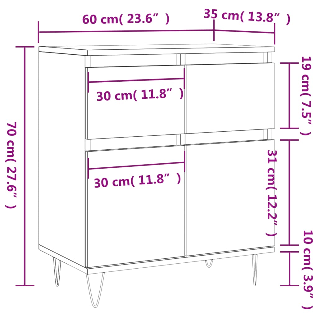 Dressoir 60x35x70 cm bewerkt hout grijs sonoma eikenkleurig is nu te koop bij PeponiXL, paradijselijk wonen!