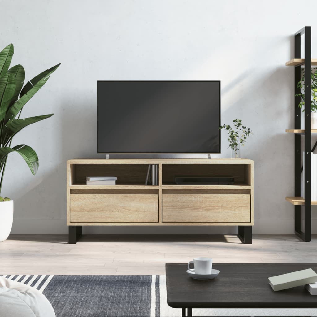 Tv-meubel 100x34,5x44,5 cm bewerkt hout sonoma eikenkleurig is nu te koop bij PeponiXL, paradijselijk wonen!