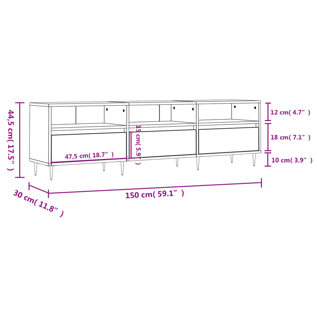 Tv-meubel 150x30x44,5 cm bewerkt hout sonoma eikenkleurig is nu te koop bij PeponiXL, paradijselijk wonen!