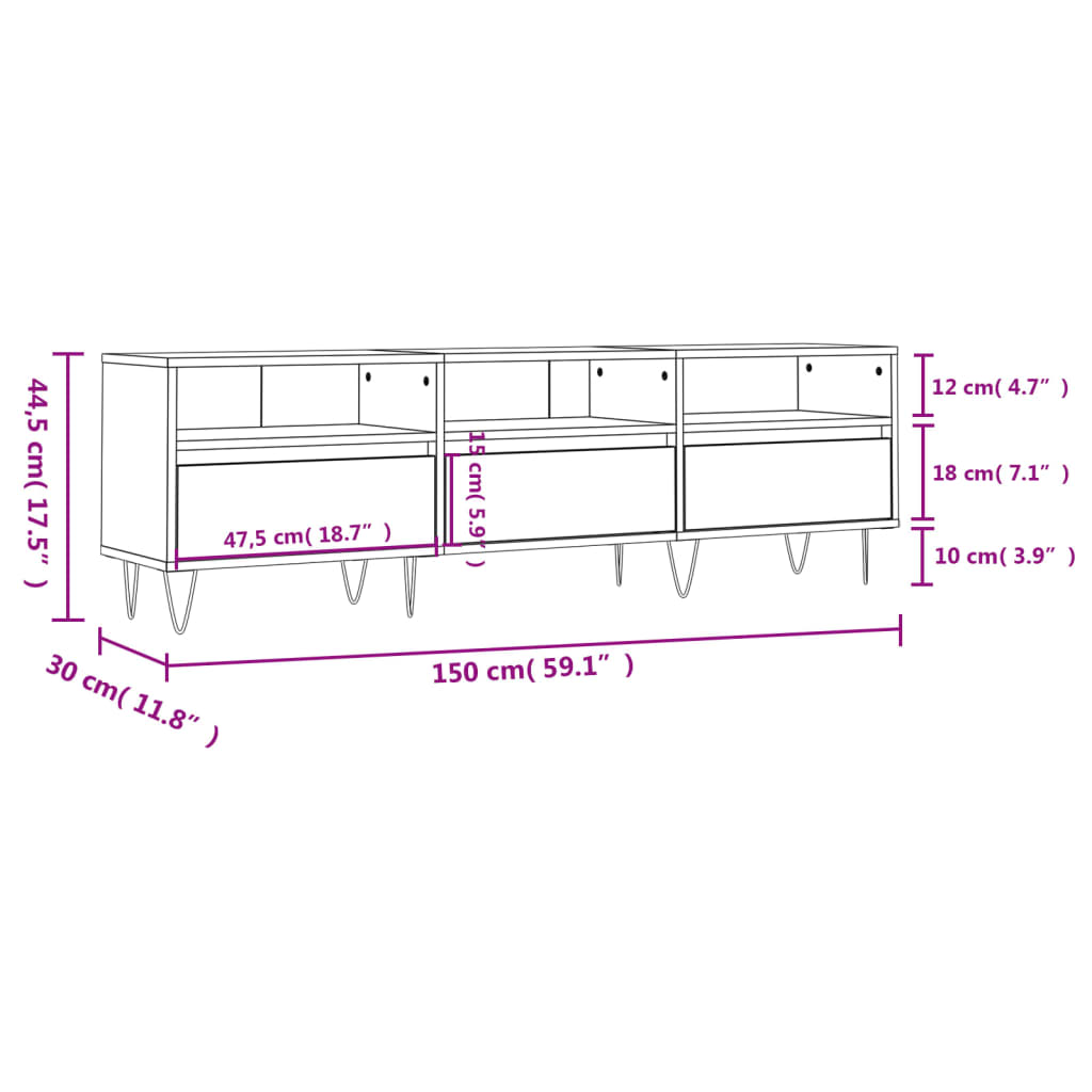 Tv-meubel 150x30x44,5 cm bewerkt hout sonoma eikenkleurig is nu te koop bij PeponiXL, paradijselijk wonen!
