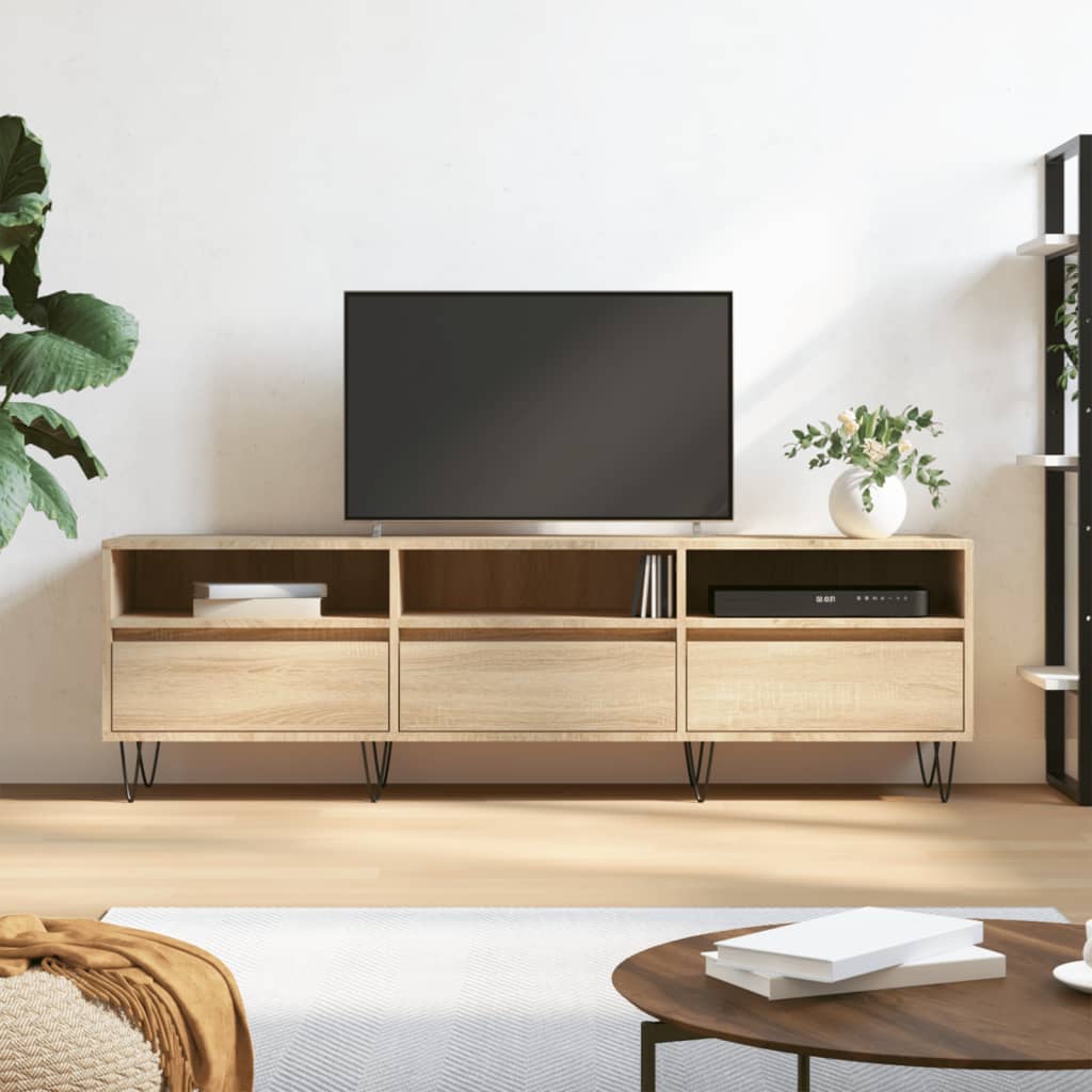 Tv-meubel 150x30x44,5 cm bewerkt hout sonoma eikenkleurig is nu te koop bij PeponiXL, paradijselijk wonen!