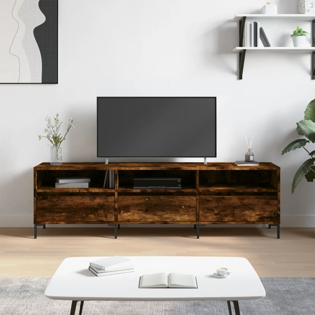 Tv-meubel 150x30x44,5 cm bewerkt hout gerookt eikenkleurig is nu te koop bij PeponiXL, paradijselijk wonen!