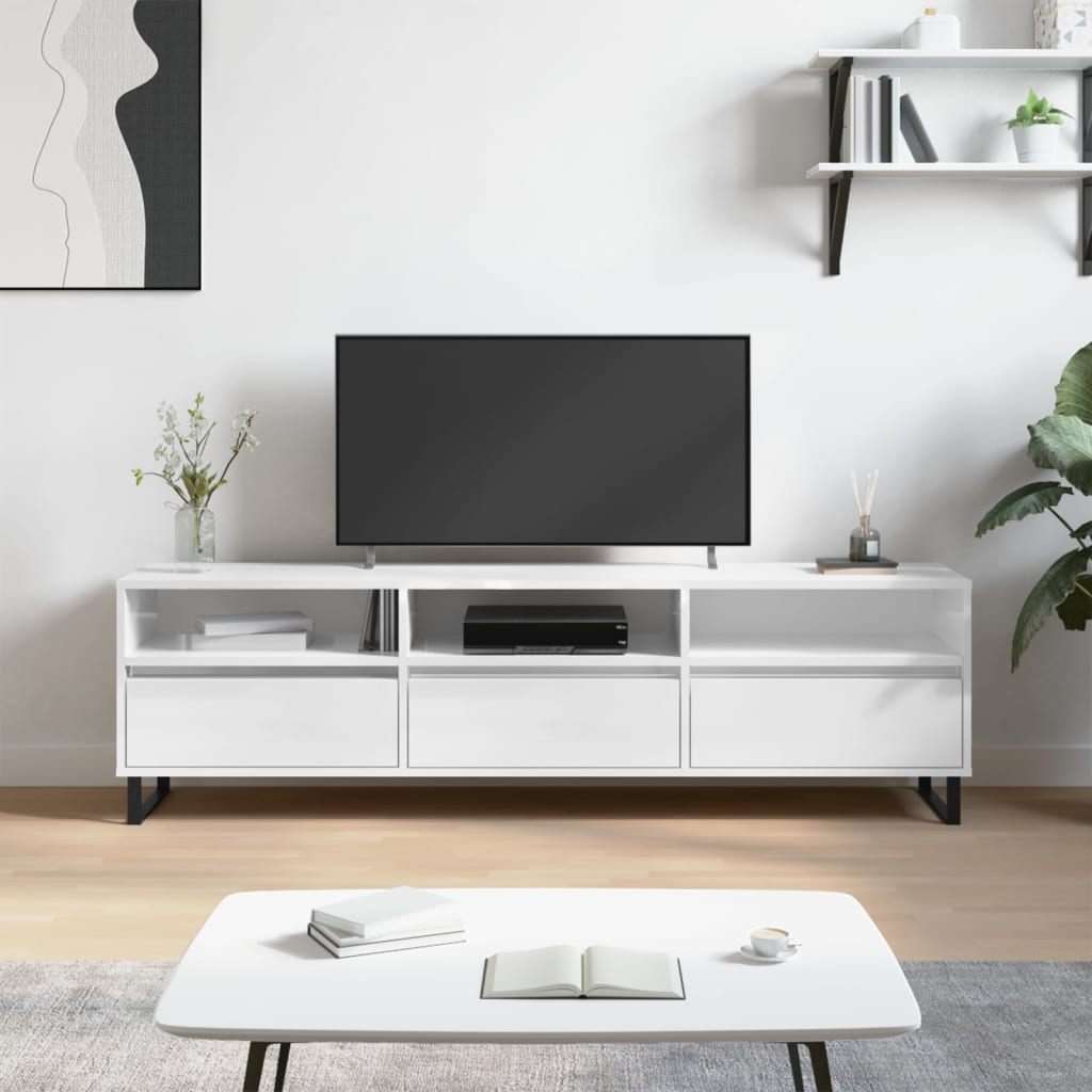 Tv-meubel 150x30x44,5 cm bewerkt hout hoogglans wit is nu te koop bij PeponiXL, paradijselijk wonen!