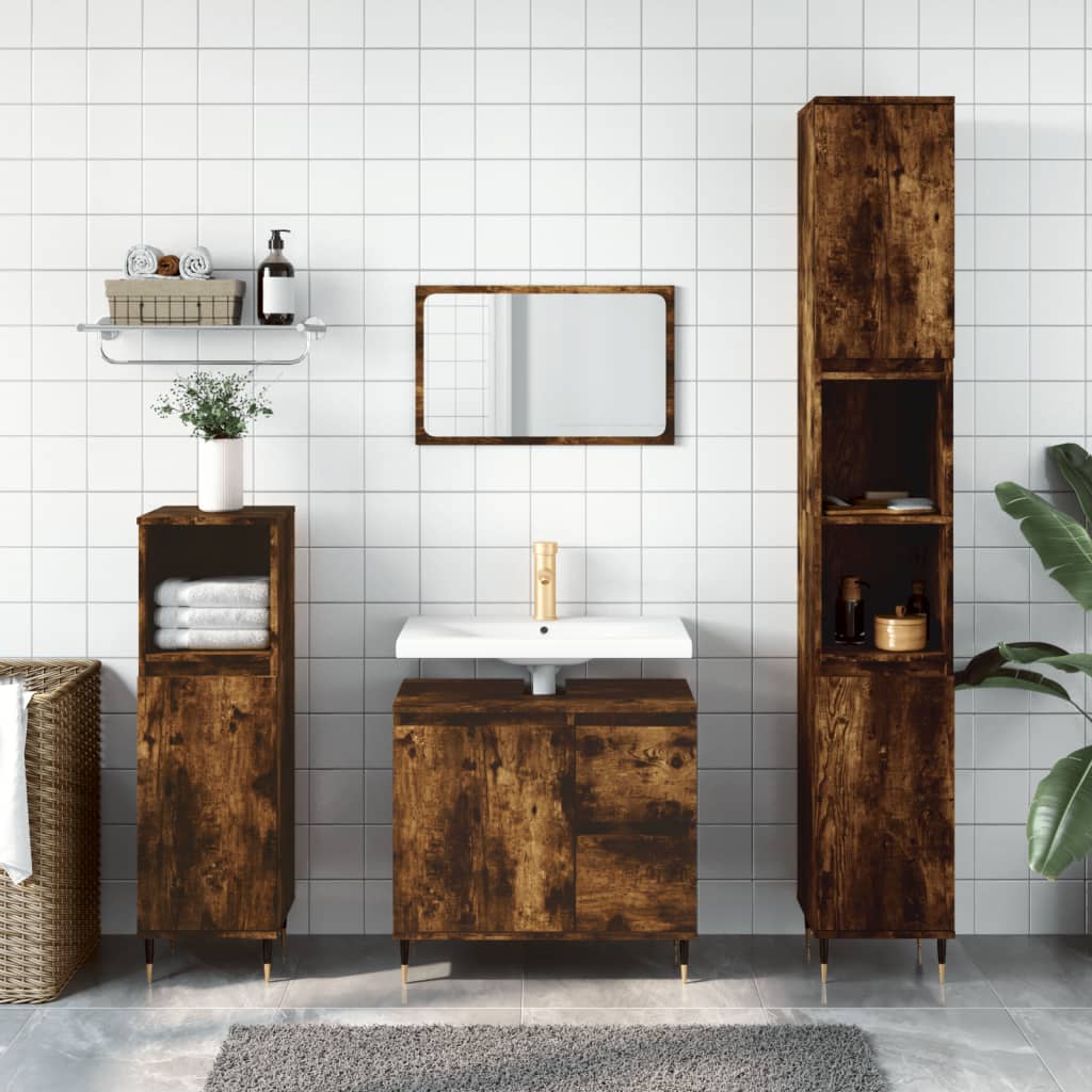 Badkamerkast 30x30x190 cm bewerkt hout gerookt eikenkleurig is nu te koop bij PeponiXL, paradijselijk wonen!