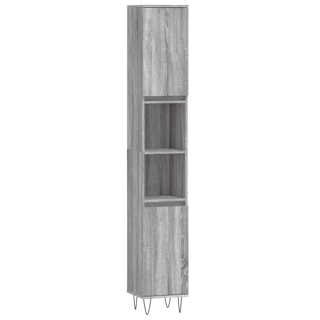 Badkamerkast 30x30x190 cm bewerkt hout grijs sonoma eikenkleur is nu te koop bij PeponiXL, paradijselijk wonen!
