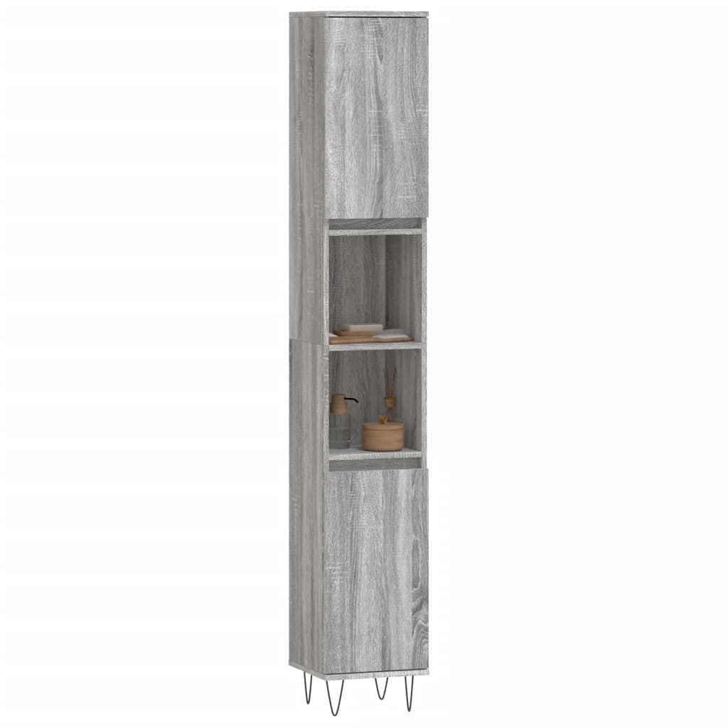 Badkamerkast 30x30x190 cm bewerkt hout grijs sonoma eikenkleur is nu te koop bij PeponiXL, paradijselijk wonen!