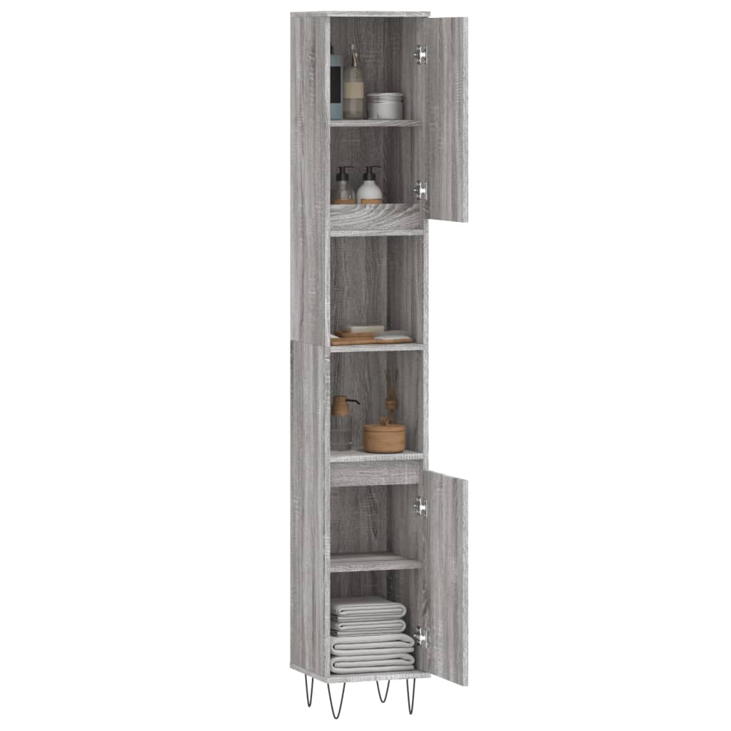 Badkamerkast 30x30x190 cm bewerkt hout grijs sonoma eikenkleur is nu te koop bij PeponiXL, paradijselijk wonen!
