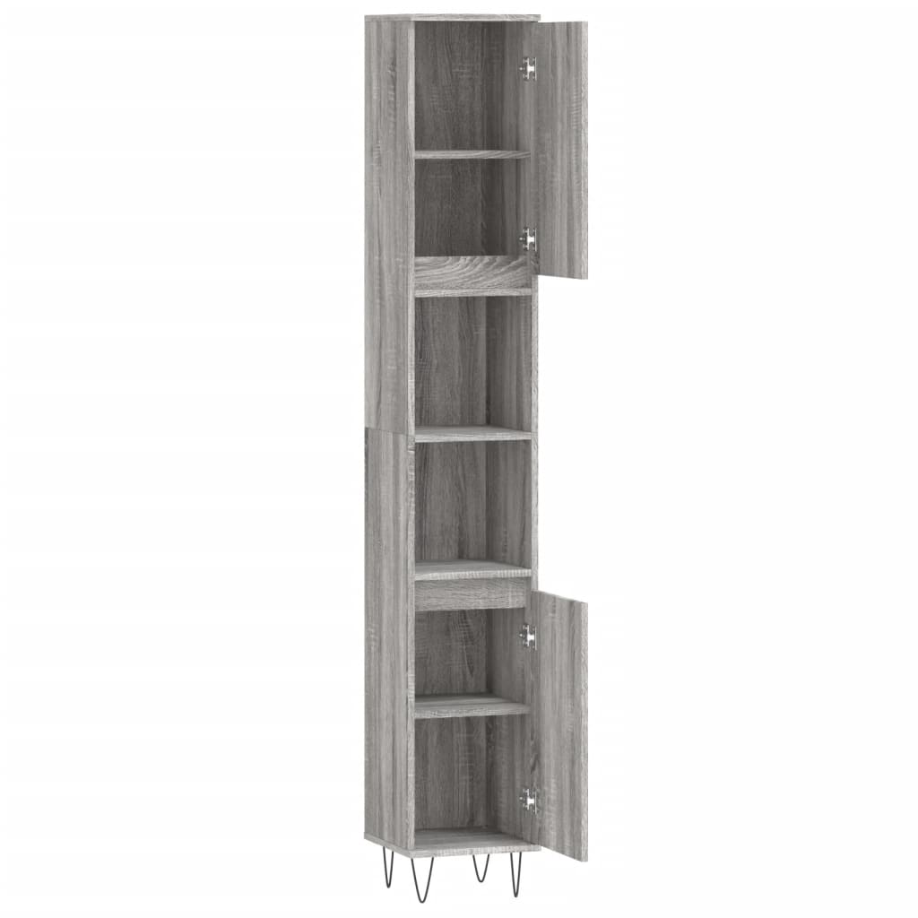 Badkamerkast 30x30x190 cm bewerkt hout grijs sonoma eikenkleur is nu te koop bij PeponiXL, paradijselijk wonen!