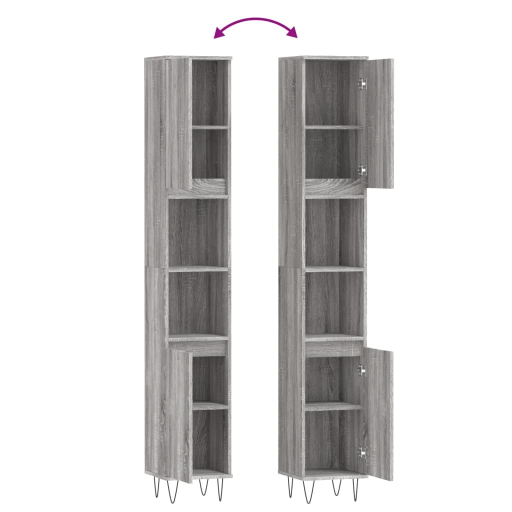 Badkamerkast 30x30x190 cm bewerkt hout grijs sonoma eikenkleur is nu te koop bij PeponiXL, paradijselijk wonen!