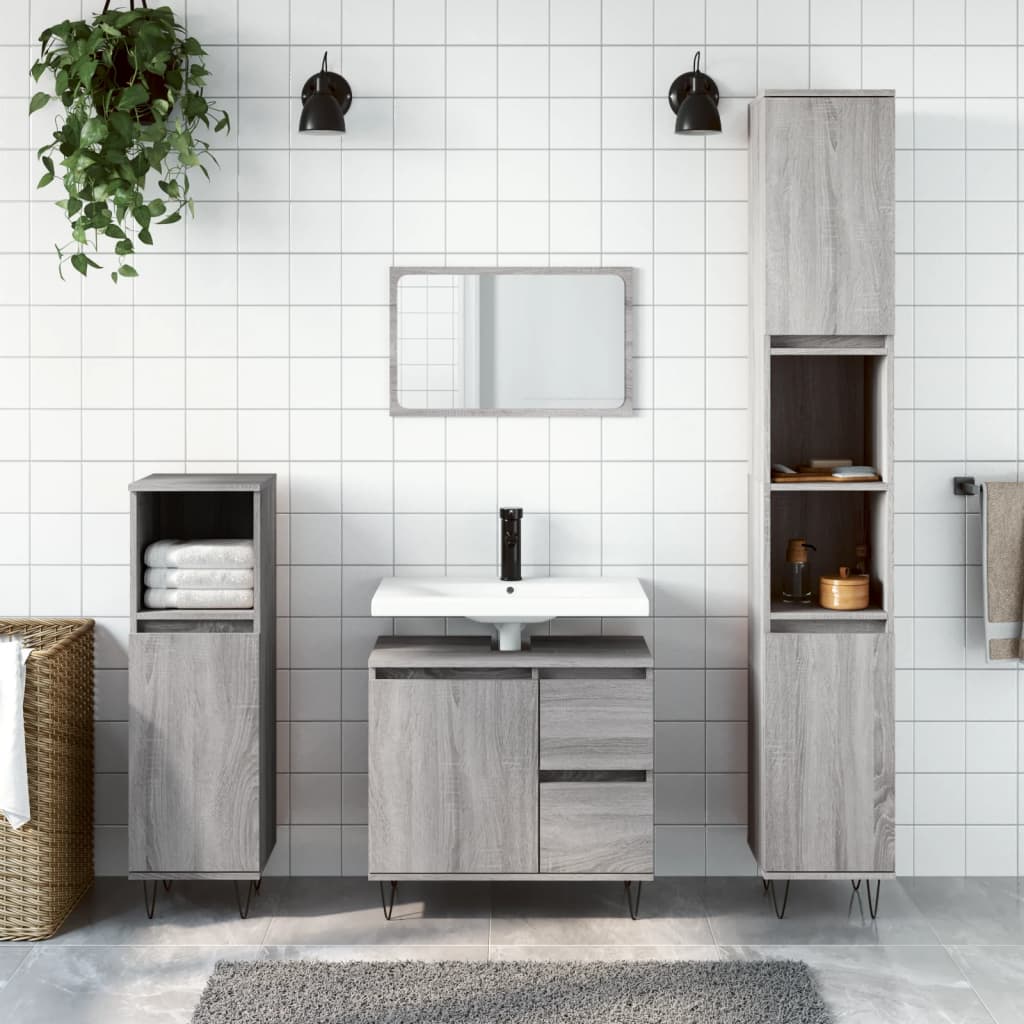 Badkamerkast 30x30x190 cm bewerkt hout grijs sonoma eikenkleur is nu te koop bij PeponiXL, paradijselijk wonen!