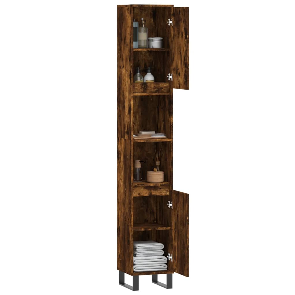 Badkamerkast 30x30x190 cm bewerkt hout gerookt eikenkleurig is nu te koop bij PeponiXL, paradijselijk wonen!