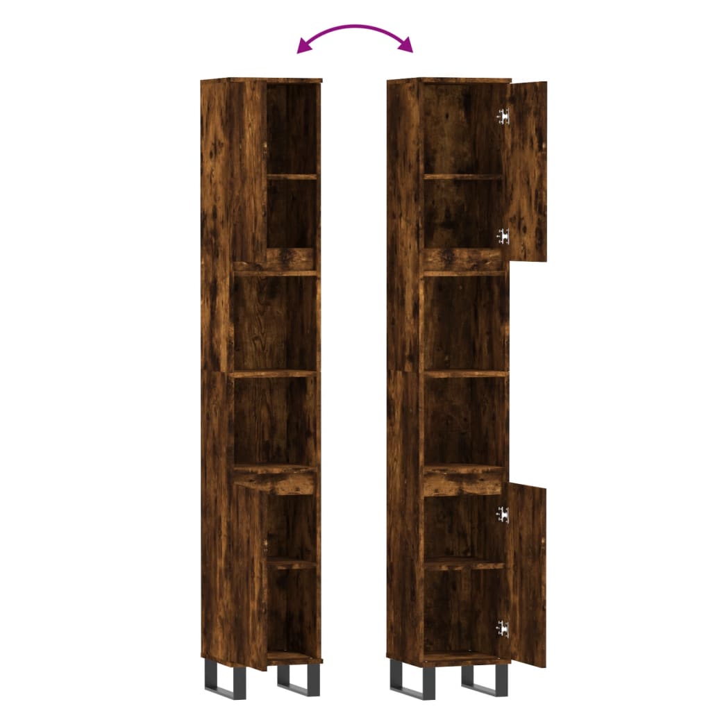 Badkamerkast 30x30x190 cm bewerkt hout gerookt eikenkleurig is nu te koop bij PeponiXL, paradijselijk wonen!