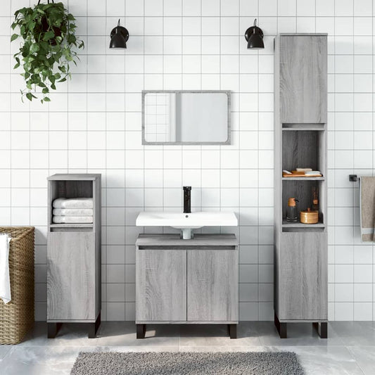 Badkamerkast 30x30x190 cm bewerkt hout grijs sonoma eikenkleur is nu te koop bij PeponiXL, paradijselijk wonen!