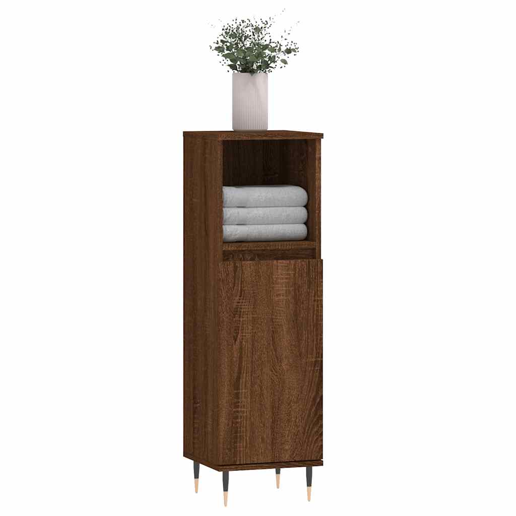 Badkamerkast 30x30x100 cm bewerkt hout bruin eikenkleur is nu te koop bij PeponiXL, paradijselijk wonen!