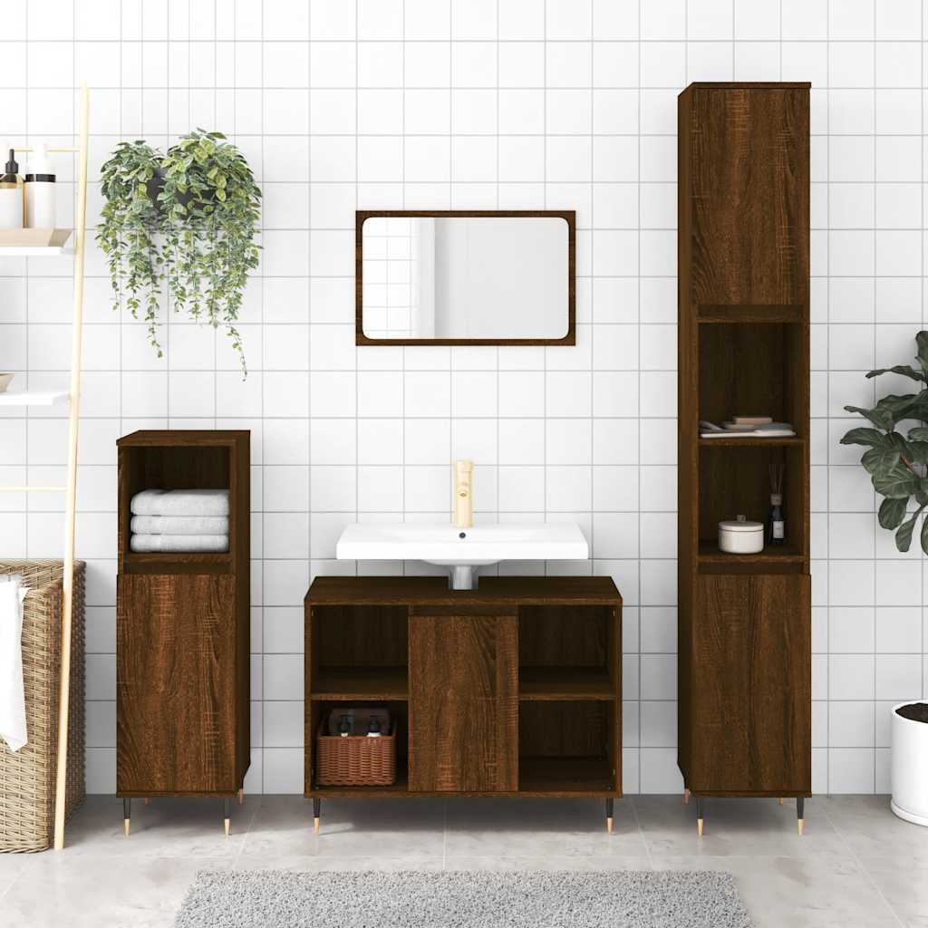 Badkamerkast 30x30x100 cm bewerkt hout bruin eikenkleur is nu te koop bij PeponiXL, paradijselijk wonen!