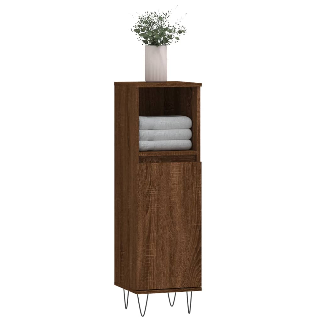 Badkamerkast 30x30x100 cm bewerkt hout bruin eikenkleur is nu te koop bij PeponiXL, paradijselijk wonen!